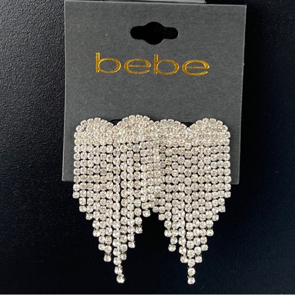 Earrings Chandelier Drop bebe 2”Silver - Faux Diamonds/ Crystals Sexy Beautiful